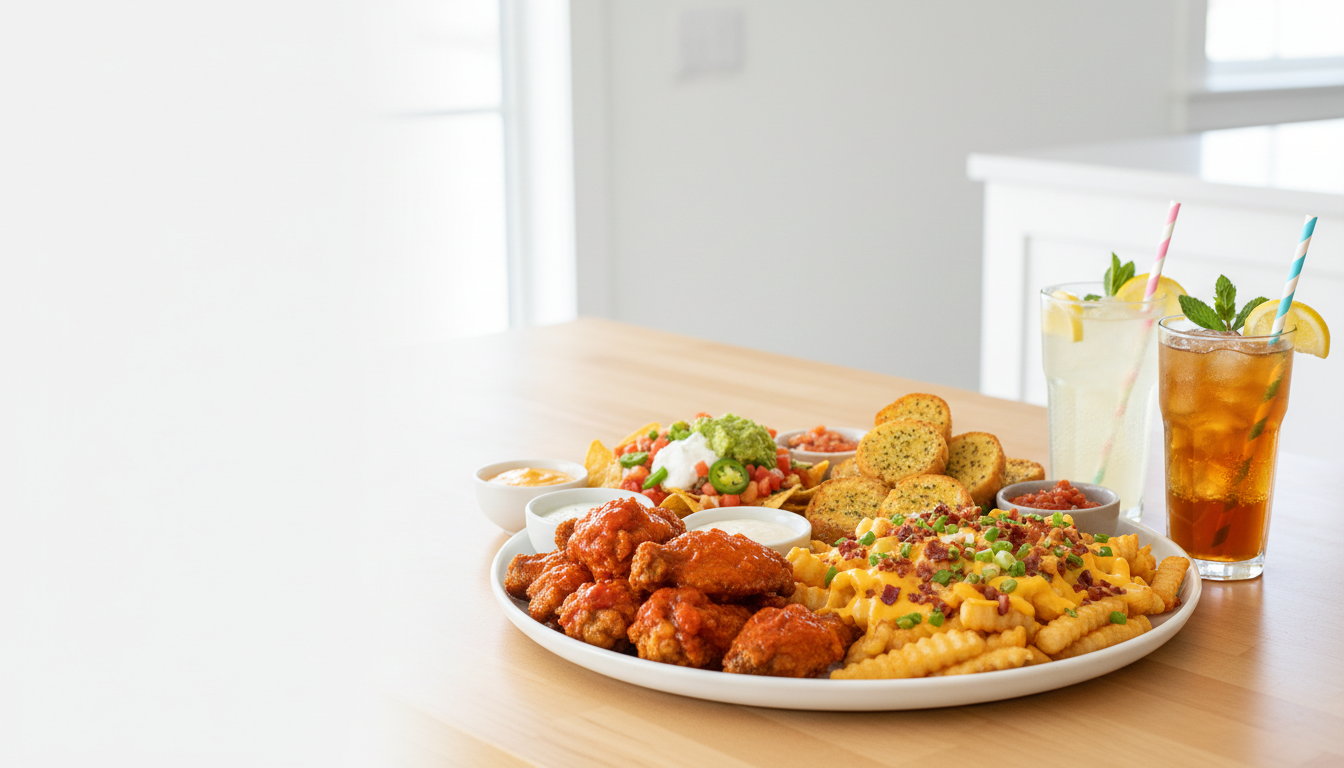 Delicious chicken wings, fries, cheese bites, nachos and fresh citrus drinks