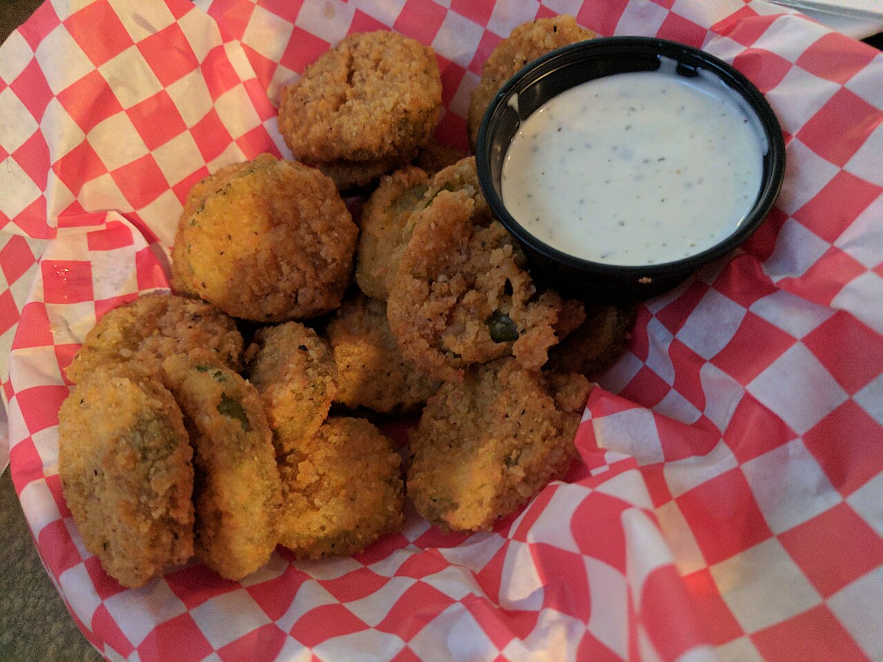 Illustrative fried pickle snack, not ERIS restaurant's actual dish